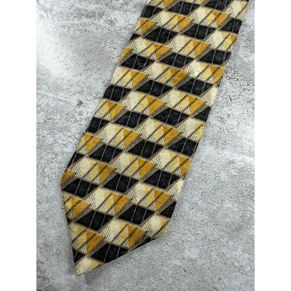 Ermenegildo Zegna 100% Silk Tie Mens One Size Gold Geometric Jacquard Necktie